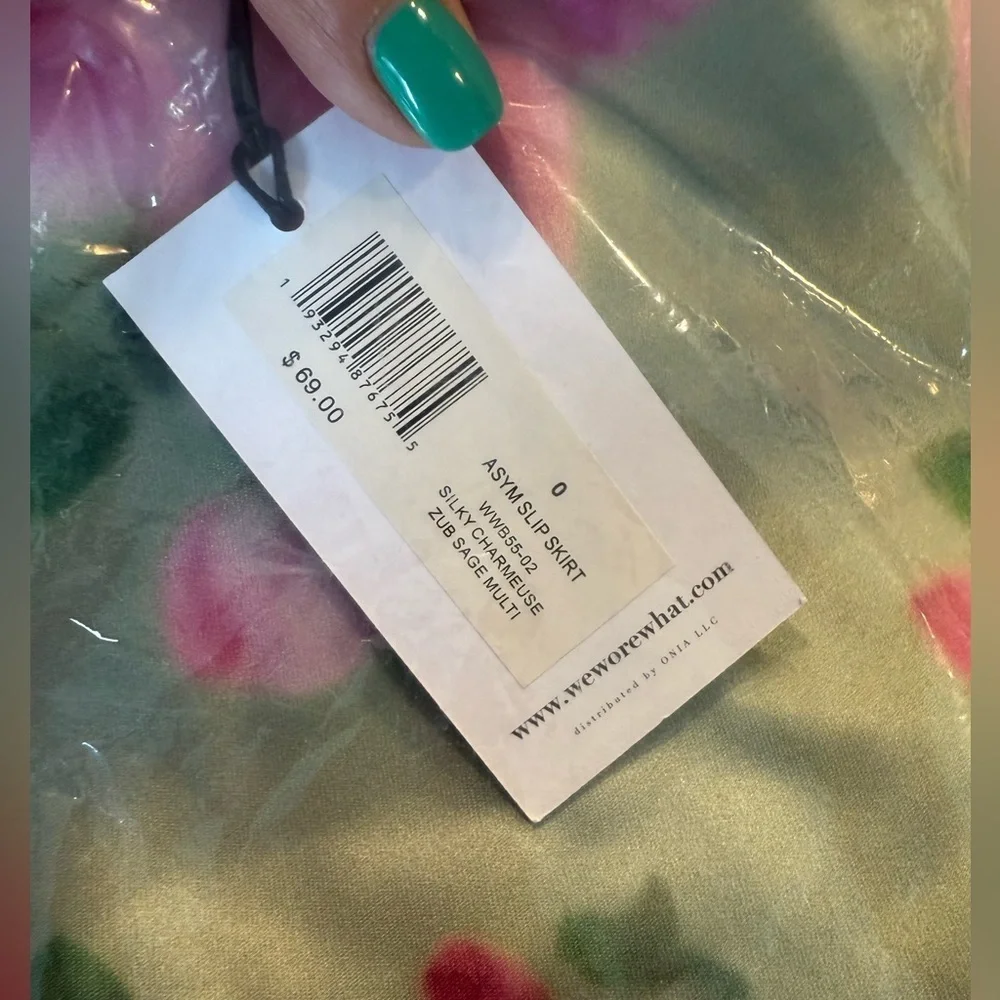 WEWOREWHAT - REVOLVE  Asymmetrical Slip Mini Skirt in Blurred Roses Sage Multi
